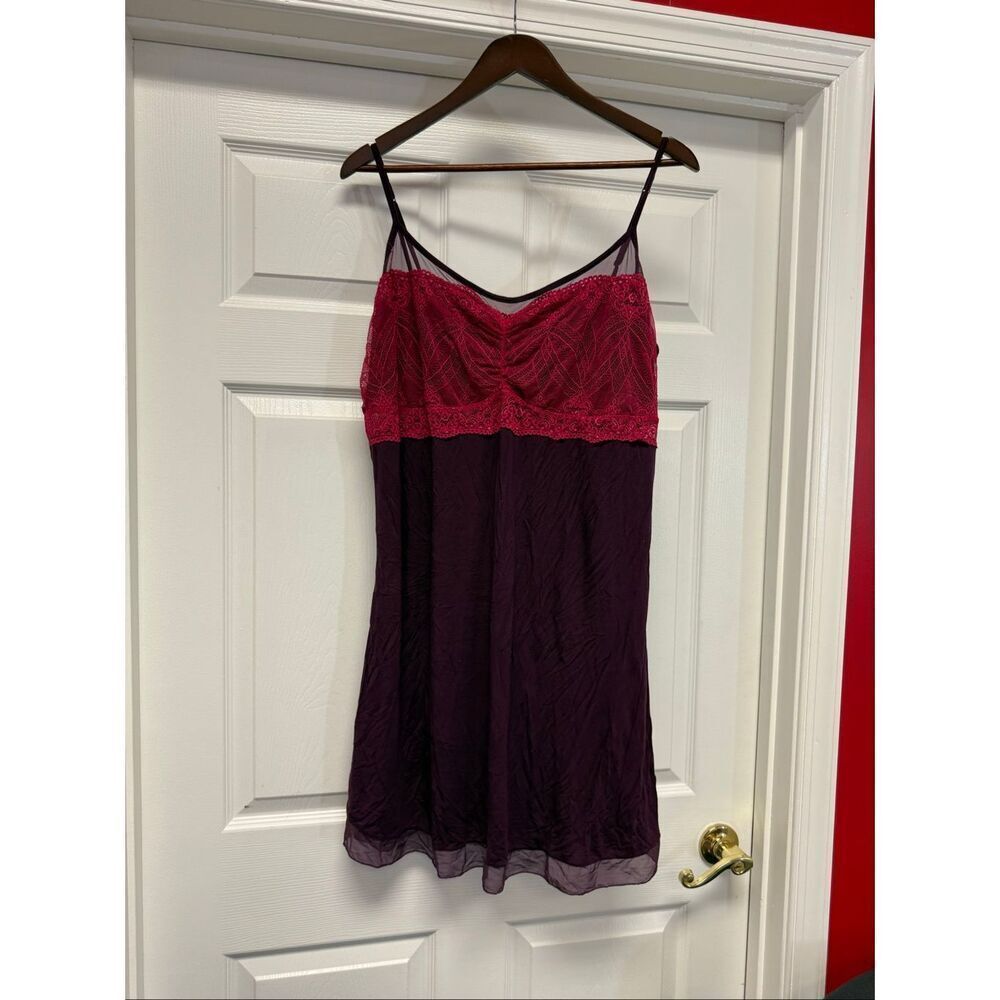 Adore Me Eggplant & Pink Lace Slip Style Jersey Chemise sz 3X EUC